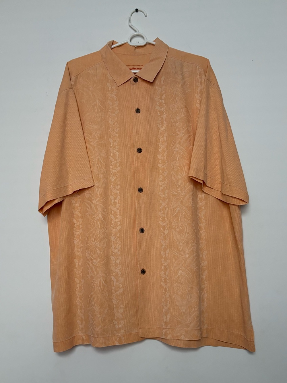 Tommy Bahama Silk Men’s XXL Floral Jacquard Peach-Orange Camp Shirt Short Sleeve